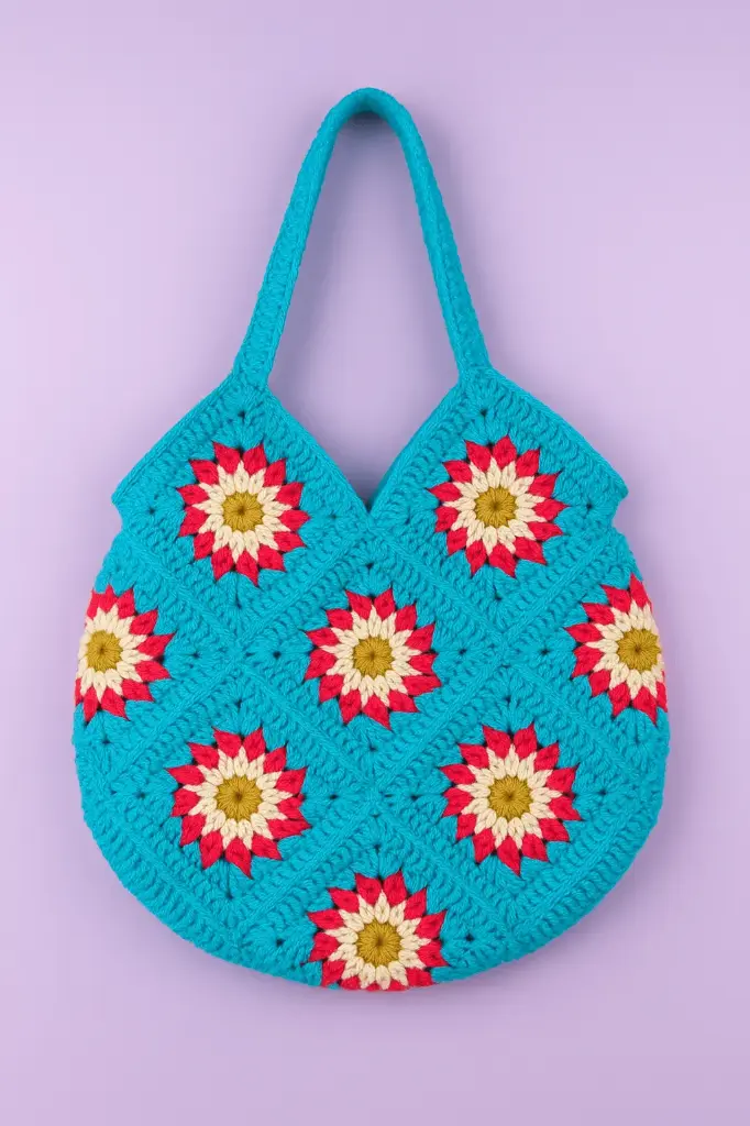 05_Crochet Sun flower Granny Square bag_03_turquoise blue.webp