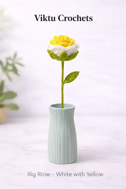 Crochet_Single Rose flower_Multi colour_Yellow.webp