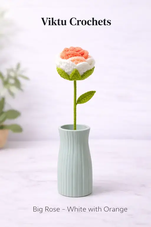 Crochet_Single Rose flower_Multi colour_Orange.webp