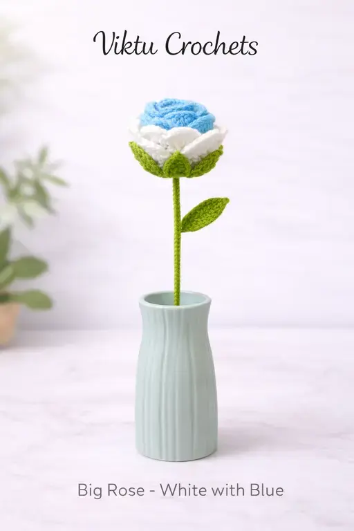 Crochet_Single Rose flower_Multi colour_Blue.webp