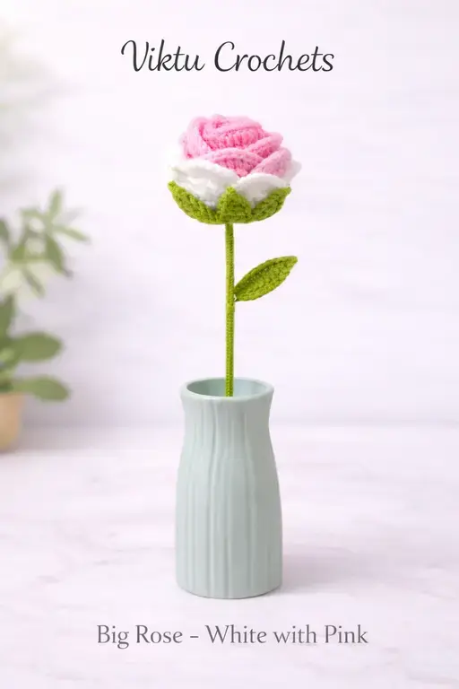 Crochet_Single Rose flower_Multi colour_Pink.webp