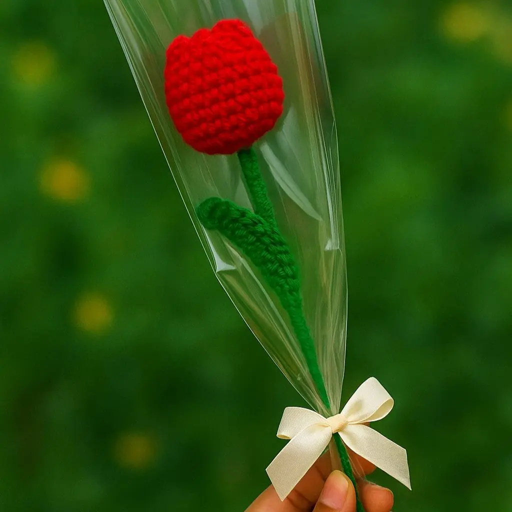 Handmade Crocheted Single Flower Bouquet.
