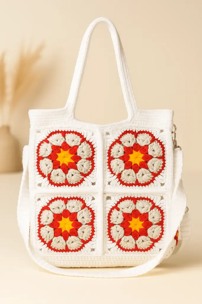 Crochet African flower granny square tote bag