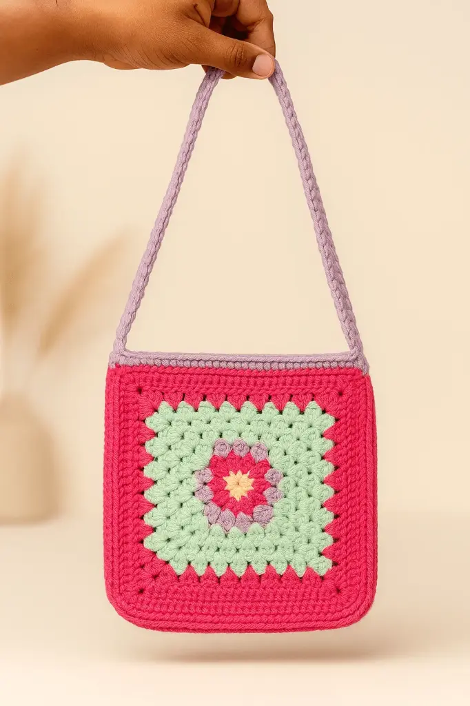 Crochet big granny square tote bag