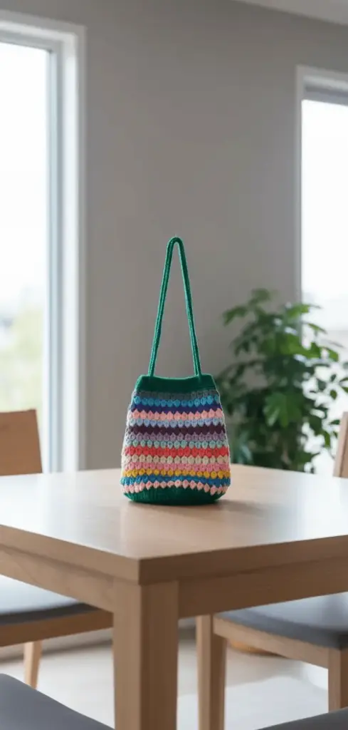 Crochet striped  tote bag