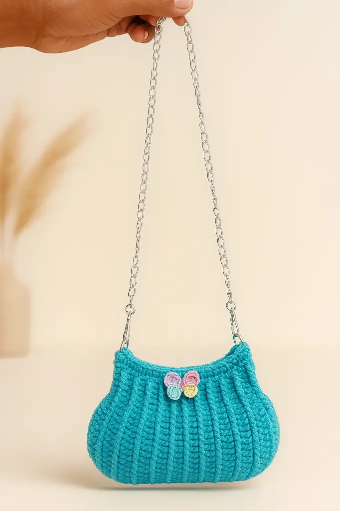 Crochet Sling bag_Turquoise blue
