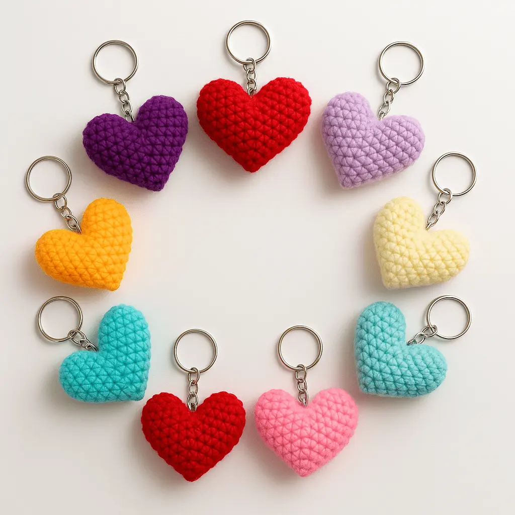 ❤️ Heart Keychain – Multi Color (Aran Anti-Pill Yarn)