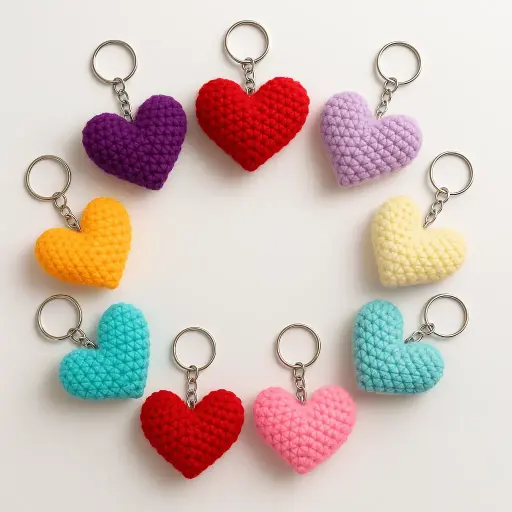 ❤️ Heart Keychain – Multi Color (Aran Anti-Pill Yarn)