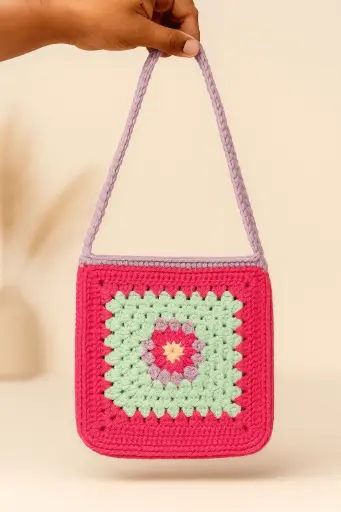 Crochet big granny square tote bag