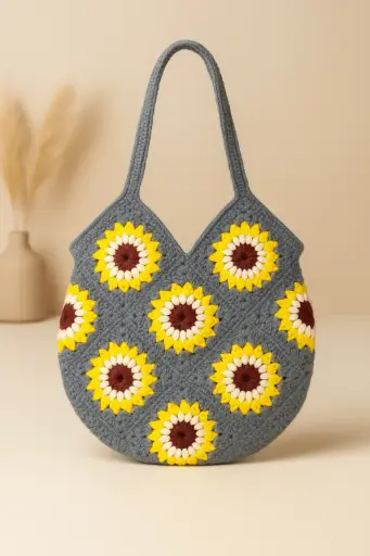 Crochet Sun flower Granny Square bag