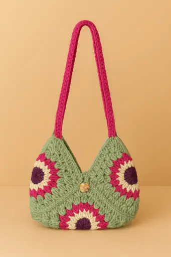 Crochet Granny square Triangle bag