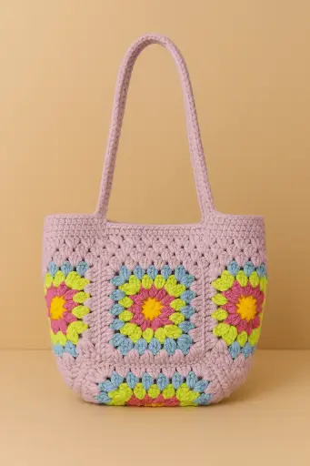 Crochet Granny square flower bag